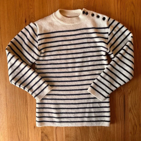Saint James Sweaters - Saint James Navy and Cream Striped Sweater